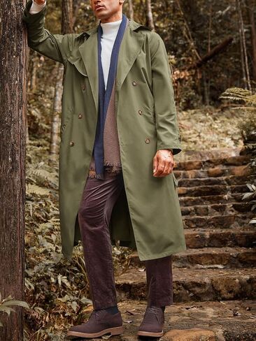 Runcati Mens Trench Coat Double Breasted Belted Windbreaker Jackets Lapel Lightweight Long Jacket Casual Overcoat in Saudi Arabia