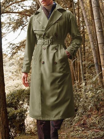 Runcati Mens Trench Coat Double Breasted Belted Windbreaker Jackets Lapel Lightweight Long Jacket Casual Overcoat in Saudi Arabia