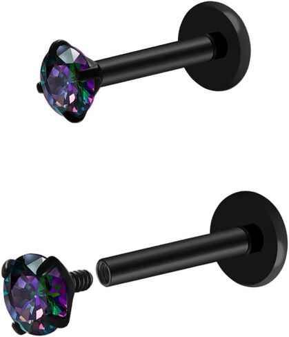 16G 18G Titanium Internal Thread CZ CZ STUD أقراط مسطحة ، سوداء سوداء تراغوس هولكس المحارة المجوهرات الثابتة للنساء 6 مم 8 مم 10 مم لابريت الأزرار 2pcs in Kuwait