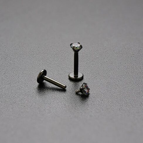 16G 18G Titanium Internal Thread CZ CZ STUD أقراط مسطحة ، سوداء سوداء تراغوس هولكس المحارة المجوهرات الثابتة للنساء 6 مم 8 مم 10 مم لابريت الأزرار 2pcs in Kuwait