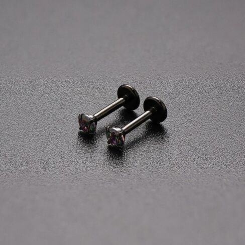 16G 18G Titanium Internal Thread CZ CZ STUD أقراط مسطحة ، سوداء سوداء تراغوس هولكس المحارة المجوهرات الثابتة للنساء 6 مم 8 مم 10 مم لابريت الأزرار 2pcs in Kuwait