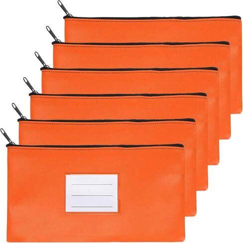 PATIKIL 11x6" Money Bank Deposit Bag with Zipper, 6 Pcs Leatherette Coin Check Wallet Pen Pouch Bag with Clear Window for Office Travel, Orange in Kuwait