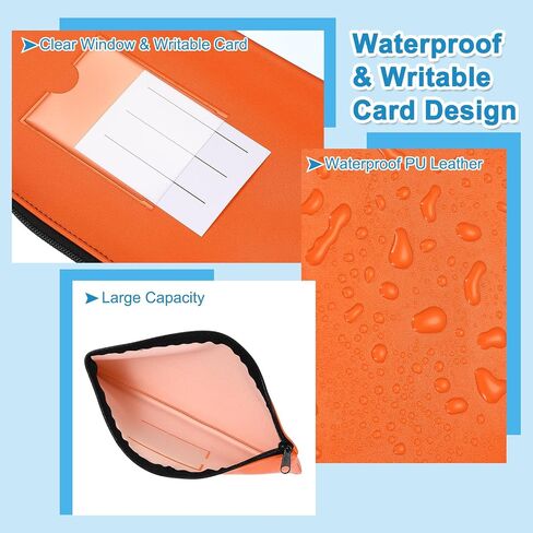 PATIKIL 11x6" Money Bank Deposit Bag with Zipper, 6 Pcs Leatherette Coin Check Wallet Pen Pouch Bag with Clear Window for Office Travel, Orange in Kuwait