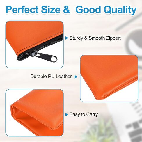 PATIKIL 11x6" Money Bank Deposit Bag with Zipper, 6 Pcs Leatherette Coin Check Wallet Pen Pouch Bag with Clear Window for Office Travel, Orange in Kuwait