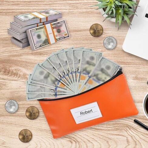PATIKIL 11x6" Money Bank Deposit Bag with Zipper, 6 Pcs Leatherette Coin Check Wallet Pen Pouch Bag with Clear Window for Office Travel, Orange in Kuwait