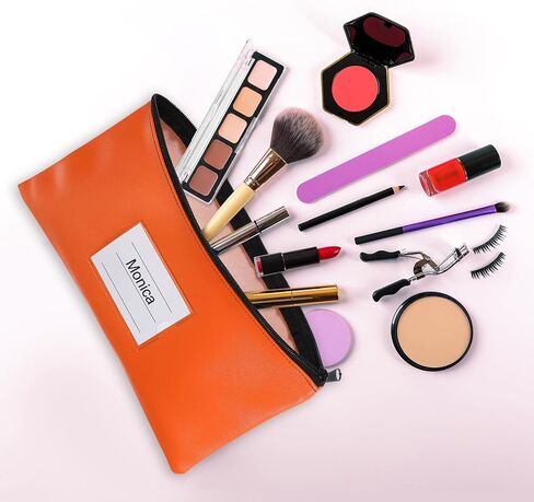 PATIKIL 11x6" Money Bank Deposit Bag with Zipper, 6 Pcs Leatherette Coin Check Wallet Pen Pouch Bag with Clear Window for Office Travel, Orange in Kuwait