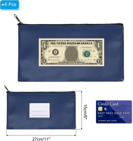 PATIKIL 11x6" Money Bank Deposit Bag with Zipper, 6 Pcs Leatherette Coin Check Wallet Pen Pouch Bag with Clear Window for Office Travel, Orange in Kuwait