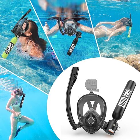 خزان غوص صغير مع قناع غص 0.5 لتر خزان غوص قابل للنفخ مع قناع غوص كامل الوجه زجاجة حصان احتياطية خزان هواء للغوص مناسب للغطس الترفيهي والغوص الضحل in Kuwait