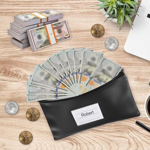 PATIKIL 11x6" Money Bank Deposit Bag with Zipper, 8 Pcs Leatherette Coin Check Wallet Pen Pouch Bag with Clear Window for Office Travel, Black in Kuwait