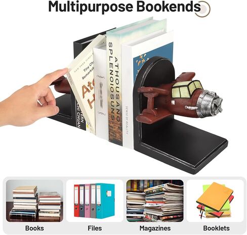 Aviation Decor Pilots Gifts,Airplane Decor Pilot Gifts for Men,Airplane Propeller Bookends Set for Aviation Lovers,Rustic Home Accessories Office Tudy Room Library Desktop Bookshelf in Kuwait