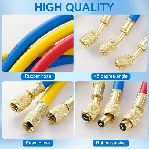 3 Way AC Manifold Gauge Set, 5FT Diagnostic Manifold Freon Gauge Set with High and Low R134A Quick Couple Adapter, Refrigerant Tank Adapter for R410A R134A R22 R12 HVAC System in Kuwait