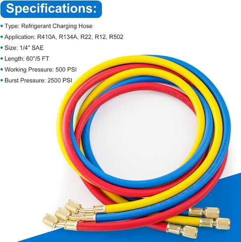 3 Way AC Manifold Gauge Set, 5FT Diagnostic Manifold Freon Gauge Set with High and Low R134A Quick Couple Adapter, Refrigerant Tank Adapter for R410A R134A R22 R12 HVAC System in Kuwait