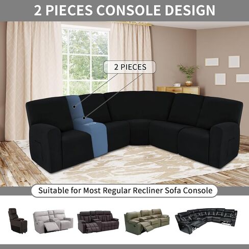 Easy-Going 100% Waterproof Recliner Cover, Stretch Couch Covers for Reclining Couches, Extra Large Sectional Sofa Slipcover, L-Shape Furniture Protector for Kids & Pets, 5 Seater, Black in Saudi Arabia