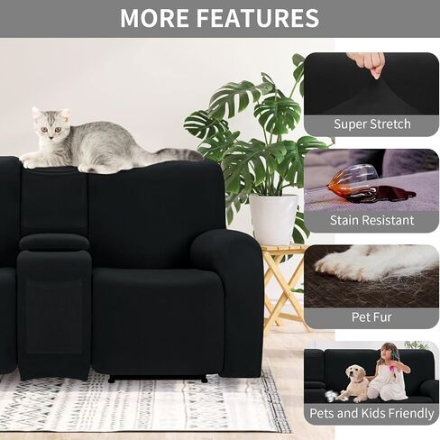 Easy-Going 100% Waterproof Recliner Cover, Stretch Couch Covers for Reclining Couches, Extra Large Sectional Sofa Slipcover, L-Shape Furniture Protector for Kids & Pets, 5 Seater, Black in Saudi Arabia