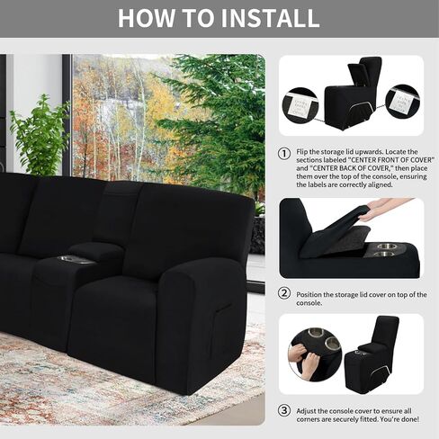 Easy-Going 100% Waterproof Recliner Cover, Stretch Couch Covers for Reclining Couches, Extra Large Sectional Sofa Slipcover, L-Shape Furniture Protector for Kids & Pets, 5 Seater, Black in Saudi Arabia