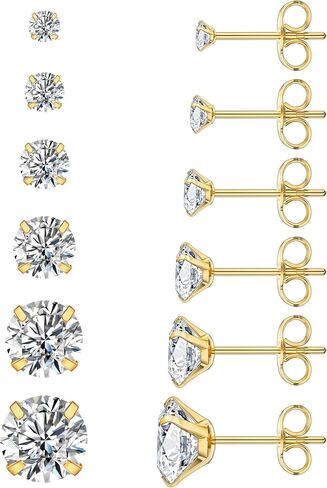 6 Pairs Stud Earrings Set, Hypoallergenic Cubic Zirconia 316L Earrings Stainless Steel CZ Earrings 3-8mm in Saudi Arabia