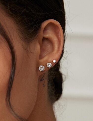 6 Pairs Stud Earrings Set, Hypoallergenic Cubic Zirconia 316L Earrings Stainless Steel CZ Earrings 3-8mm in Saudi Arabia