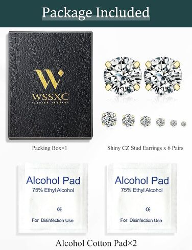 6 Pairs Stud Earrings Set, Hypoallergenic Cubic Zirconia 316L Earrings Stainless Steel CZ Earrings 3-8mm in Saudi Arabia