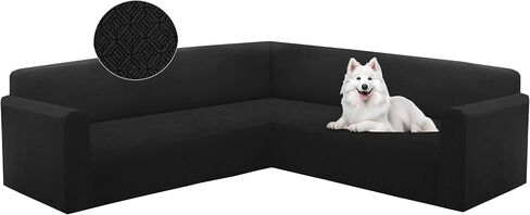 HDCAXKJ Sectional Couch Cover L Shape Stretch Sofa Covers Washable Jacquard Corner Couch Slipcover Non Slip Sectional Slip Cover U Shaped Furniture Protector for Pets Dogs (Charcoal Grey, X-Large) in Kuwait