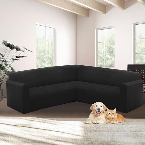 HDCAXKJ Sectional Couch Cover L Shape Stretch Sofa Covers Washable Jacquard Corner Couch Slipcover Non Slip Sectional Slip Cover U Shaped Furniture Protector for Pets Dogs (Charcoal Grey, X-Large) in Kuwait