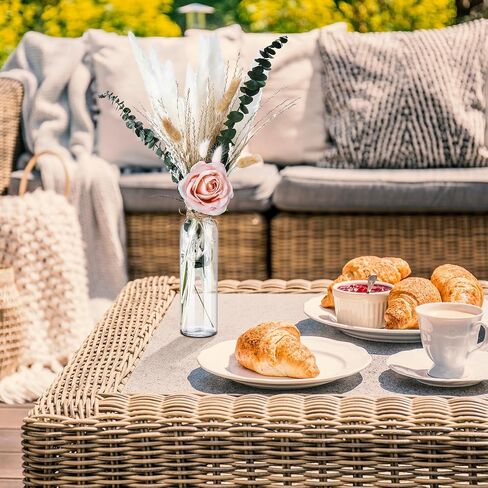 10 Set Dried Pampas Grass Centerpiece for Wedding 10 Clear Glass Jars 10 Artificial Roses 80 Dried Pampas Grass with Rope for Baby Shower Rustic Bridal Party Farmhouse Decoration (Champagne) in Kuwait