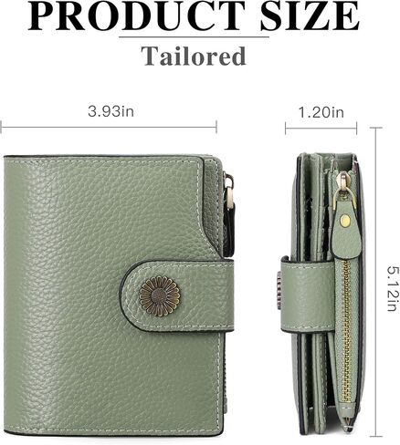 Falan Mule Women's Lightweight Genuine Leather Wallet, Includes Card Holders, RFID-Blocking, Lightweight, Photo & ID Holder, Green in Saudi Arabia