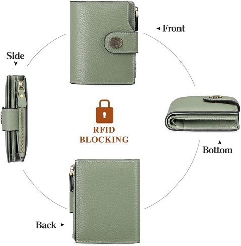 Falan Mule Women's Lightweight Genuine Leather Wallet, Includes Card Holders, RFID-Blocking, Lightweight, Photo & ID Holder, Green in Saudi Arabia