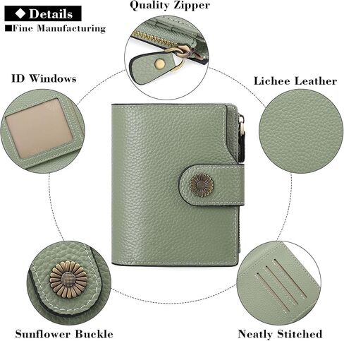 Falan Mule Women's Lightweight Genuine Leather Wallet, Includes Card Holders, RFID-Blocking, Lightweight, Photo & ID Holder, Green in Saudi Arabia