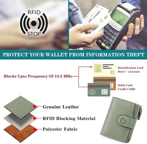 Falan Mule Women's Lightweight Genuine Leather Wallet, Includes Card Holders, RFID-Blocking, Lightweight, Photo & ID Holder, Green in Saudi Arabia