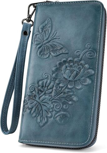 Womens Wallet Rfid Embossed Vegan Leather Multi Card Slots Wallets Large Capacity Wristlet Travel Purse for Women in Saudi Arabia