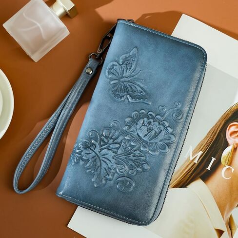 Womens Wallet Rfid Embossed Vegan Leather Multi Card Slots Wallets Large Capacity Wristlet Travel Purse for Women in Saudi Arabia