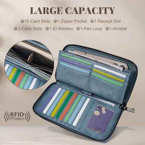 Womens Wallet Rfid Embossed Vegan Leather Multi Card Slots Wallets Large Capacity Wristlet Travel Purse for Women in Saudi Arabia