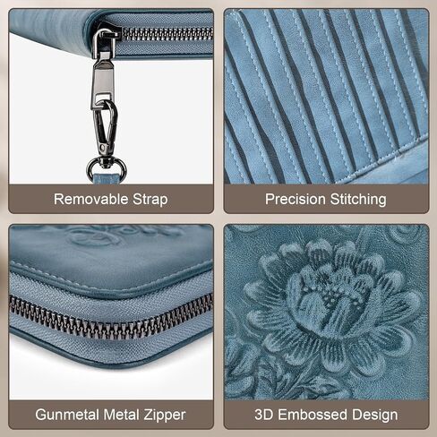 Womens Wallet Rfid Embossed Vegan Leather Multi Card Slots Wallets Large Capacity Wristlet Travel Purse for Women in Saudi Arabia