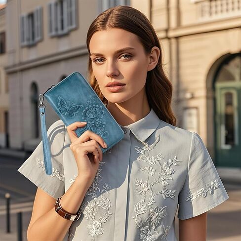 Womens Wallet Rfid Embossed Vegan Leather Multi Card Slots Wallets Large Capacity Wristlet Travel Purse for Women in Saudi Arabia