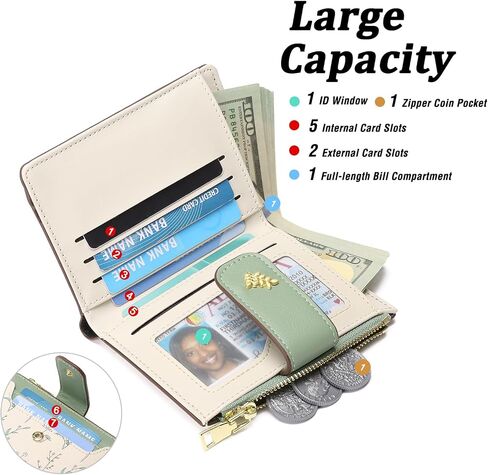 Gaekeao محافظ صغيرة للنساء RFID حظر الجلود الجلدية Bifold Zipper Pocket Wallet Card Card مع نافذة معرف in Kuwait