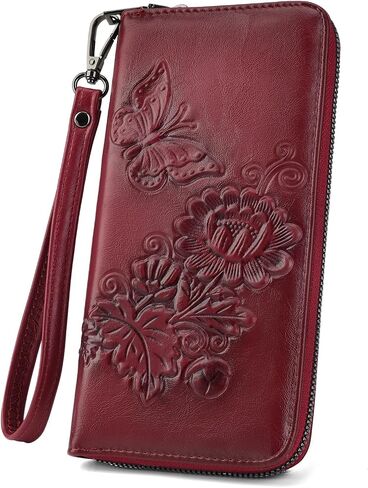 Womens Wallet Rfid Embossed Vegan Leather Multi Card Slots Wallets Large Capacity Wristlet Travel Purse for Women in Saudi Arabia