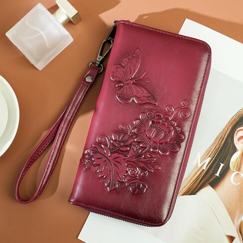 Womens Wallet Rfid Embossed Vegan Leather Multi Card Slots Wallets Large Capacity Wristlet Travel Purse for Women in Saudi Arabia