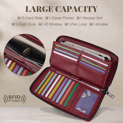 Womens Wallet Rfid Embossed Vegan Leather Multi Card Slots Wallets Large Capacity Wristlet Travel Purse for Women in Saudi Arabia
