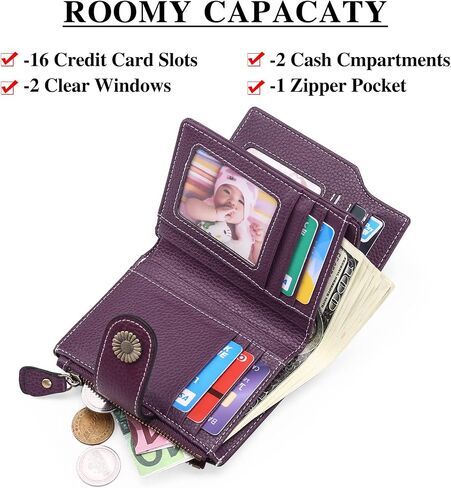 Falan Mule Women's Lightweight Genuine Leather Wallet, Includes Card Holders, RFID-Blocking, Lightweight, Photo & ID Holder, Green in Saudi Arabia