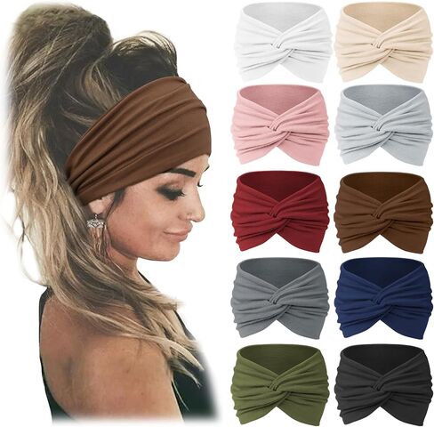 Jesries 10 PCS Women Headbands African Wide Hair Wrap Extra Turban Head Bands for Lady Large Sport Workout Stretch Non-slip Big Hair Bands in Saudi Arabia
