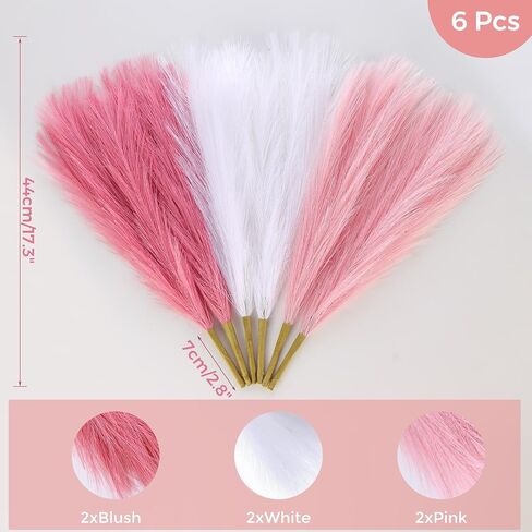 6pcs 17.7in/45cm Pampas Grass Plant أبيض/أسود/رمادي قصير بامباس الاصطناعي مزهرية الحشو in Kuwait