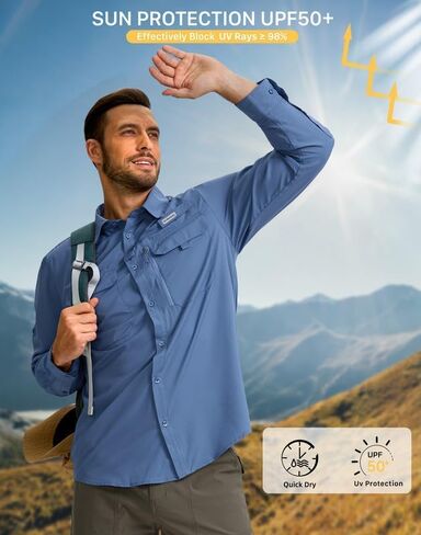 Men's Sun Protection Fishing Shirt with Zipper Pockets Long Sleeve UPF 50+ UV Cooling Shirts for Men Hiking Travel in Saudi Arabia