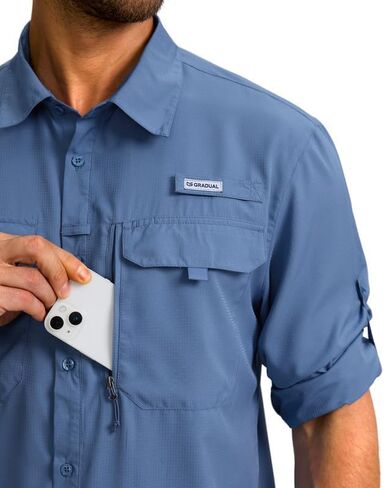 Men's Sun Protection Fishing Shirt with Zipper Pockets Long Sleeve UPF 50+ UV Cooling Shirts for Men Hiking Travel in Saudi Arabia