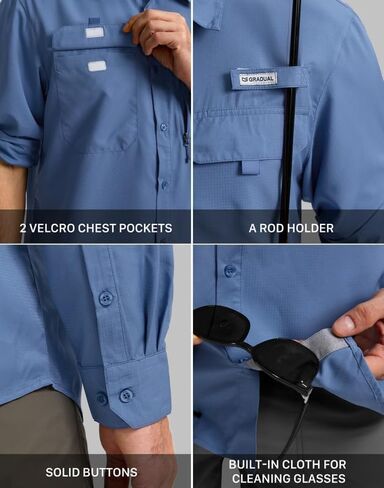 Men's Sun Protection Fishing Shirt with Zipper Pockets Long Sleeve UPF 50+ UV Cooling Shirts for Men Hiking Travel in Saudi Arabia