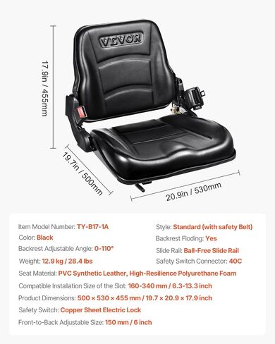 VEVOR Universal Forklift Seat Wrap Around,Universal Tractor Seat with Micro Switch, Adjustable Tractor Suspension Seat with Tilt Fits for John Deere, Ford, Massey Ferguson,New Holland Tractor in Saudi Arabia
