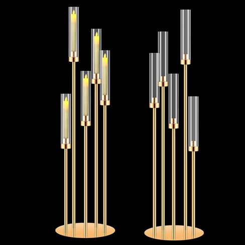 2 مجموعات Candelabra مركزية للجداول ، 42 '' 'طويل 5 الأسلحة حامل الشموع مع عاكس الضوء ، والزفاف المركزية ، حاملي شموع الذهب لحفل الزفاف ، ديكور المنزل هدية ، Fit LED شموع LED in Kuwait