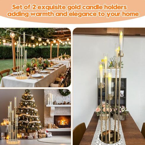 2 مجموعات Candelabra مركزية للجداول ، 42 '' 'طويل 5 الأسلحة حامل الشموع مع عاكس الضوء ، والزفاف المركزية ، حاملي شموع الذهب لحفل الزفاف ، ديكور المنزل هدية ، Fit LED شموع LED in Kuwait