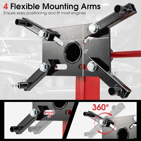 حامل محرك Goplus ، 750 رطلاً (3/8 طن) حامل محرك مع عجلات ، رأس دوار 360 درجة وأذرع قابلة للتعديل ، حامل محرك معدني شاق للمرآب ، إصلاح السيارات ، الأحمر in Kuwait