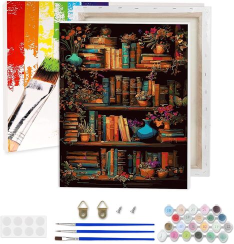 Lxmsja Red Mushroom Paint بواسطة أرقام أرقام للبالغين ، وطلاء أكريليك الغابات بأرقام للبالغين المبتدئين ، ومخطوطات الطلاء بالزيت DIY لديكور الجدار المنزلي 12x16 بوصة (مؤطرة) in Kuwait