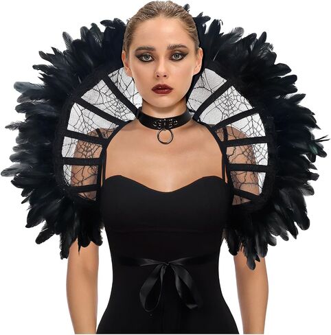 L'VOW Women's Lace Victorian Collar Stand Up Feather Collar Gothic Queen Collar Halloween Vampire Costume in Kuwait